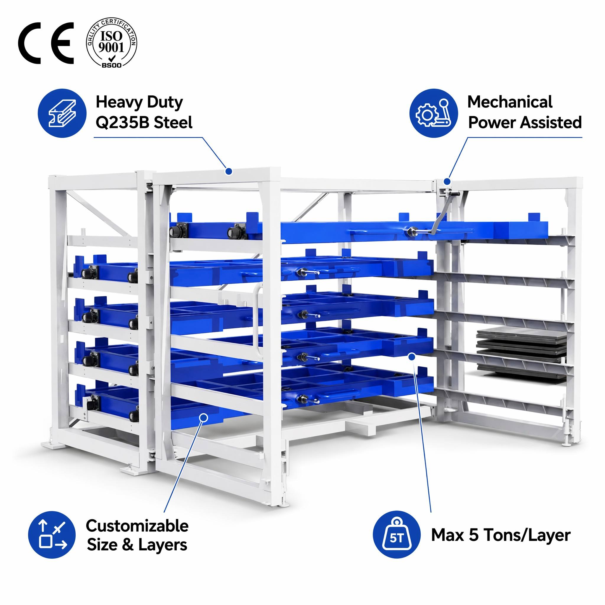 Industrial Heavy Duty Customizable Foldable Corrosion Resistant 8-Layer Powder Coated Carbon Steel Warehouse Rack Cantilever