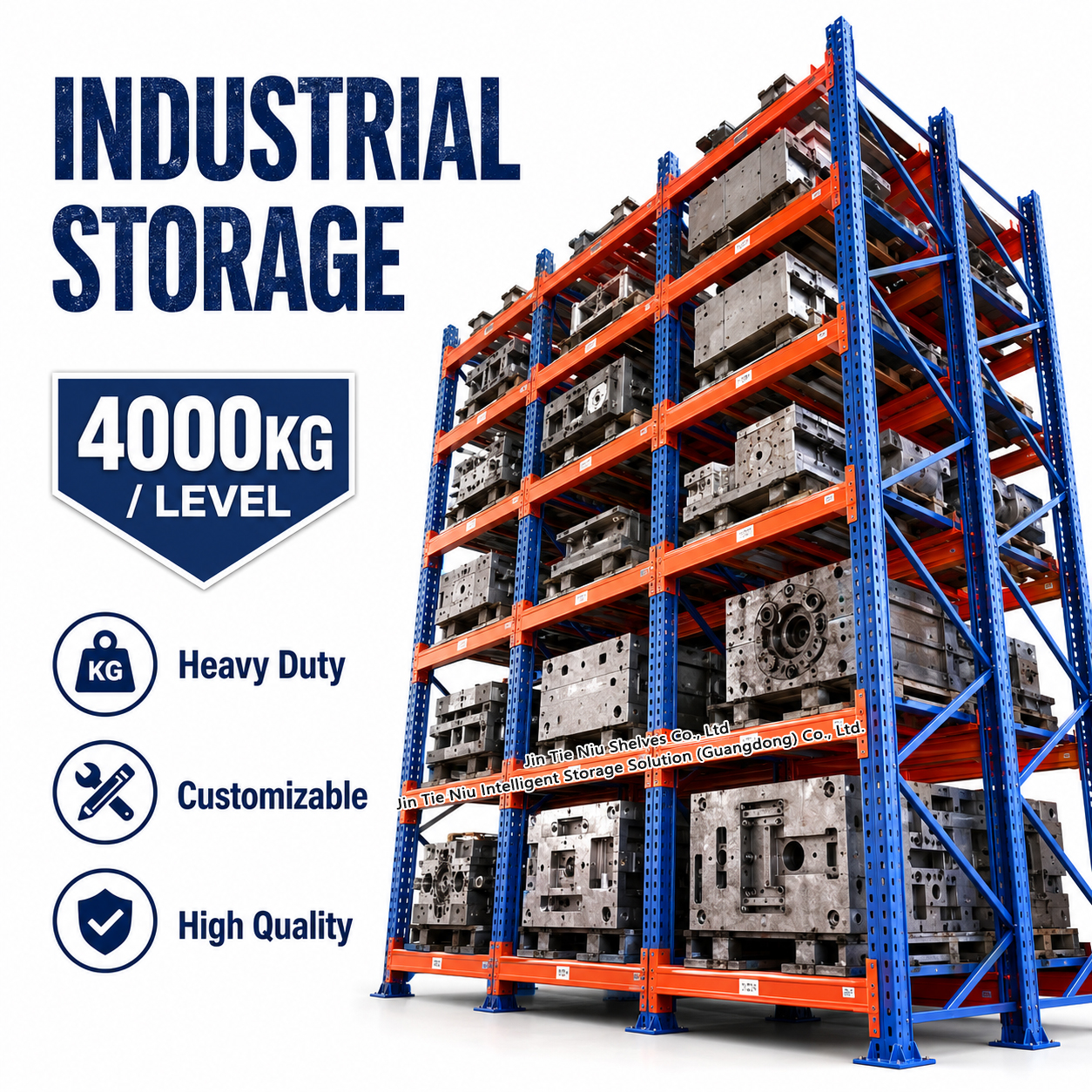 4000KG Heavy Duty Warehouse Rack Pallet Storage System Adjustable Beam Racking
