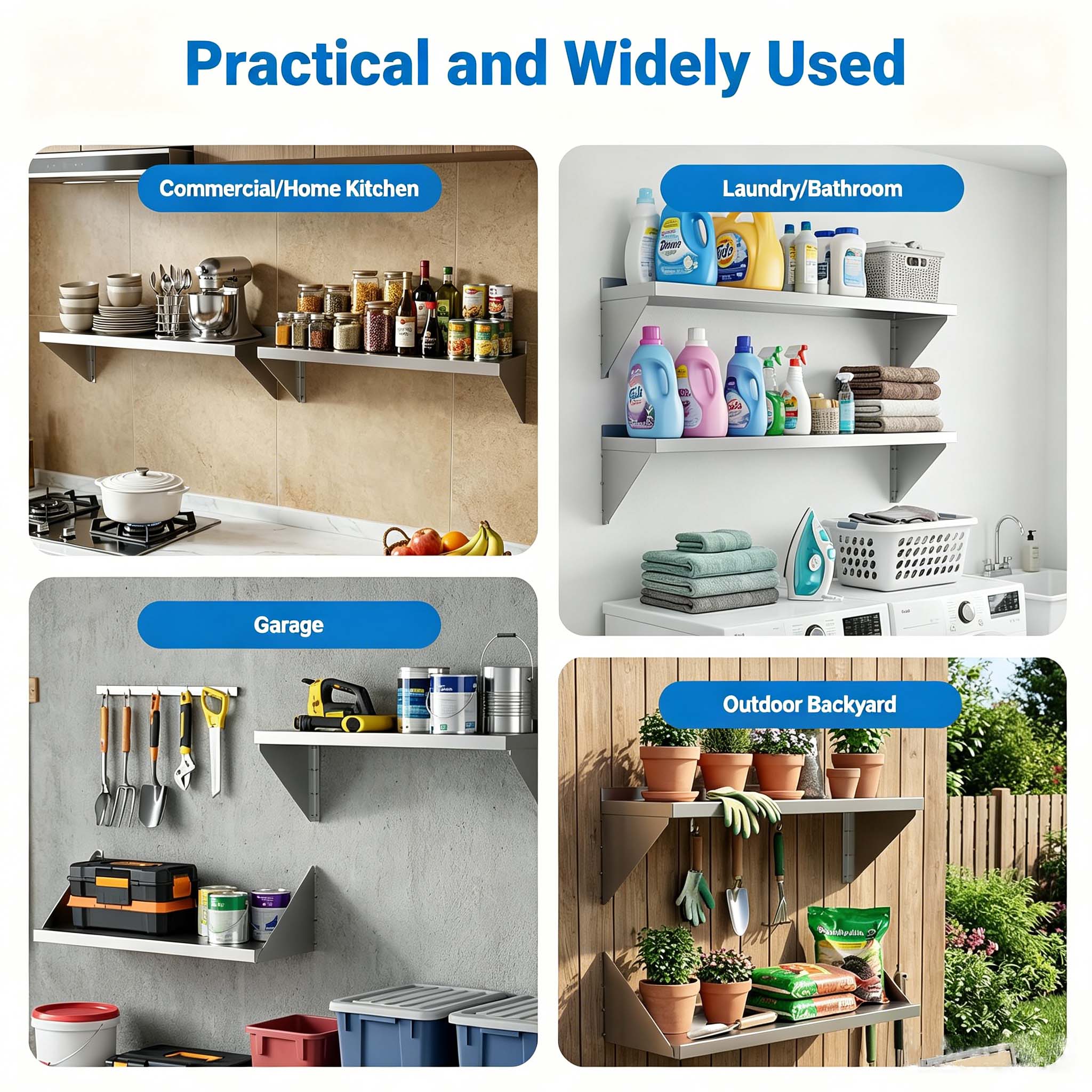 Hanging Spice Box Rack Stainless Steel Metal Shelf Wall Mount Floating Shelving Kitchen Accessories Hotel Restaurant Supplies