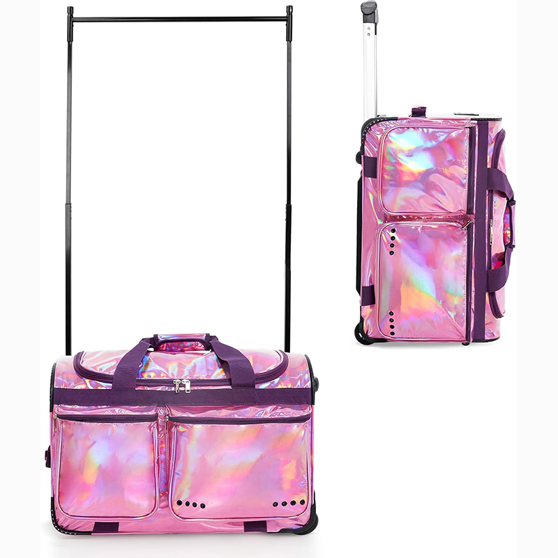Free sample Top-rated Wheeled Collapsible Rolling Garment Rack for Dance Costumes, Duffel Bags, and Rolling Dance Bags with Rack