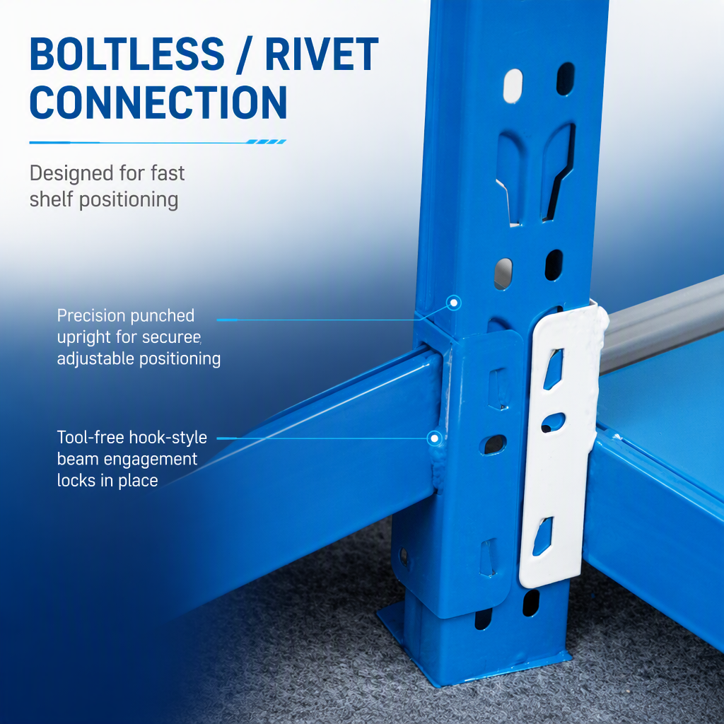 HUAWU Steel Boltless Shelving Rack 2000x600x2000mm 4-Layer 200kg Per Layer Medium Duty Industrial Storage System