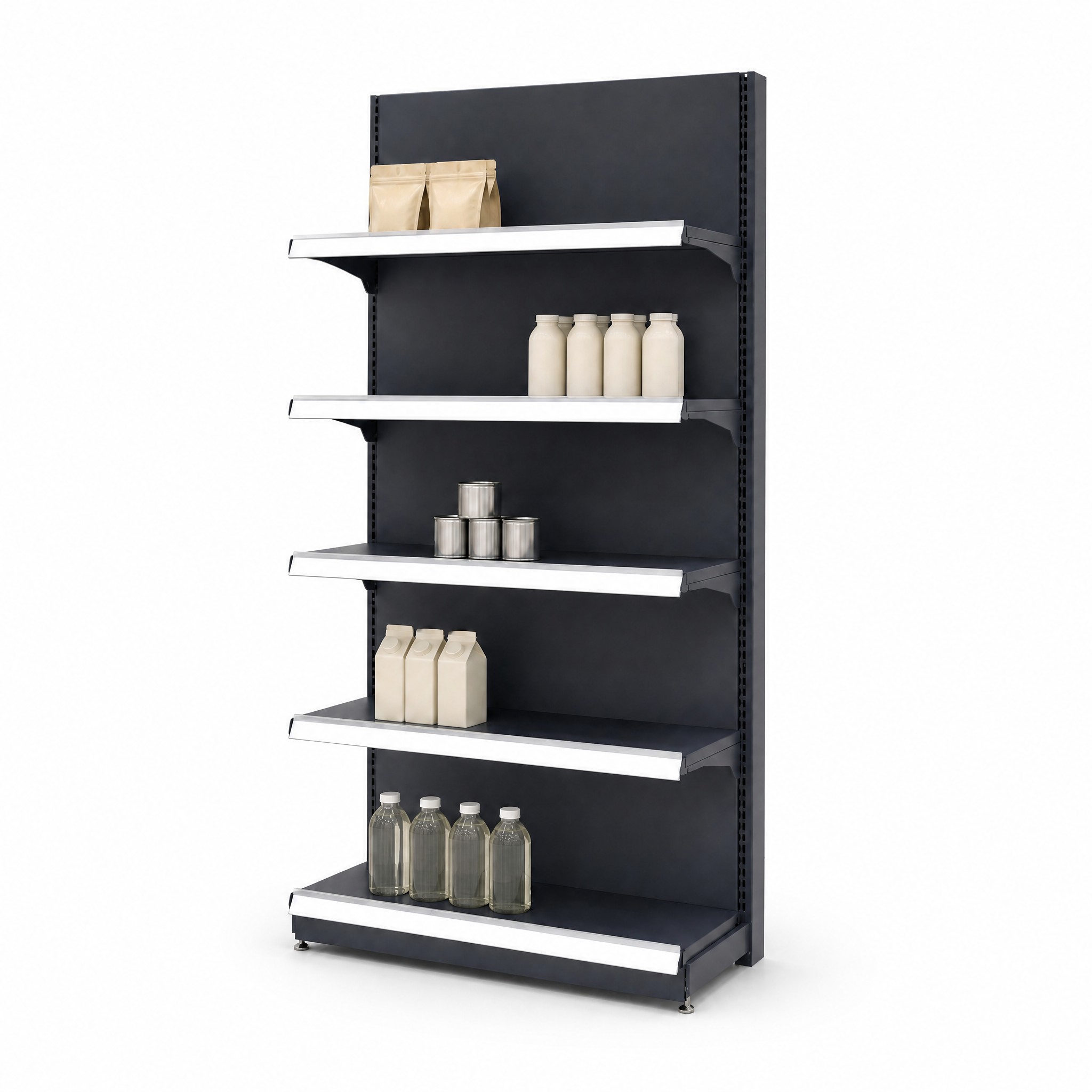 Single Sided Combination Wall Shelving 5 Tier Steel Display Rack with Adjustable Shelves for Supermarket Retail Store