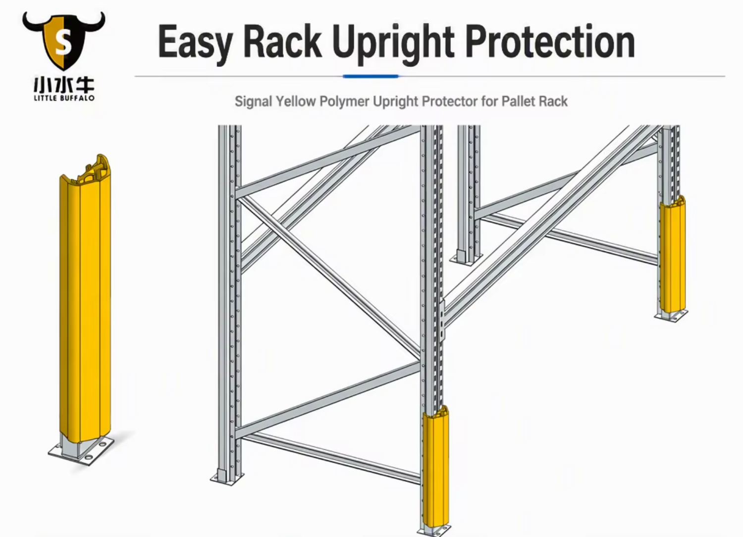 Rack Upright Protector Pallet Rack Polymer Anti-Collision Guardrail Corrosion Resistant TUV Certified 3 Tonne Load Capacity