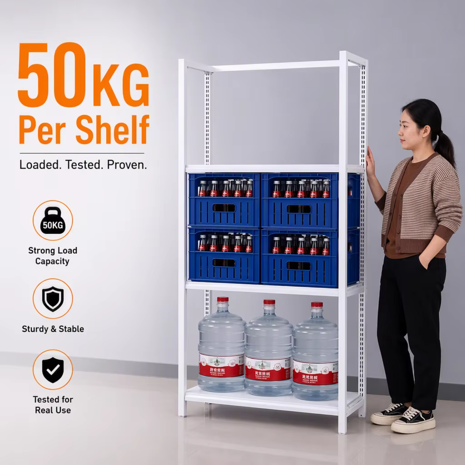 Single Sided Combination Wall Shelving 5 Tier Steel Display Rack with Adjustable Shelves for Supermarket Retail Store