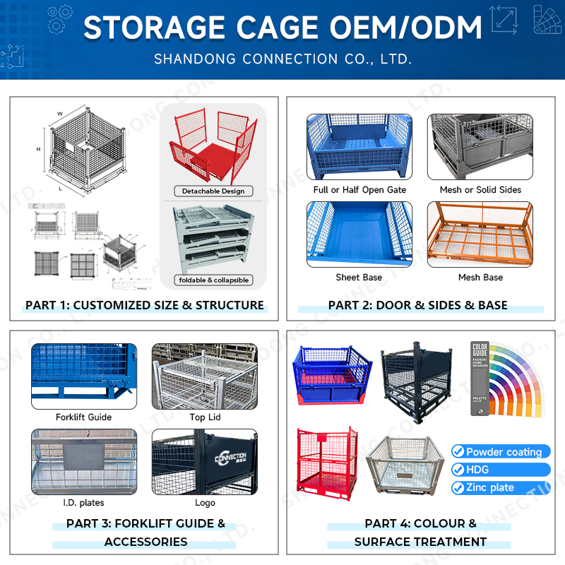 Customized Collapsible Warehouse Stillage Wire Mesh Pallet Cage
